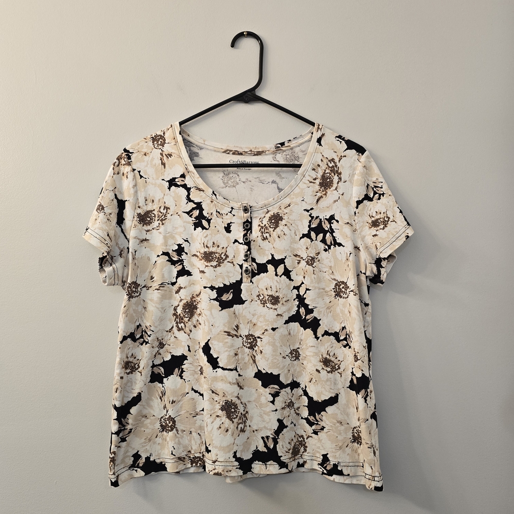 Croft & Barrow Ladies Half-Button 100% Cotton Short-Sleeved Tee - Size XL